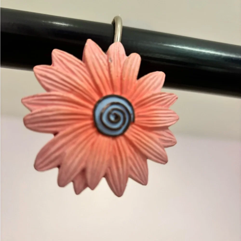 Pink Flower Shower Curtain Hooks
